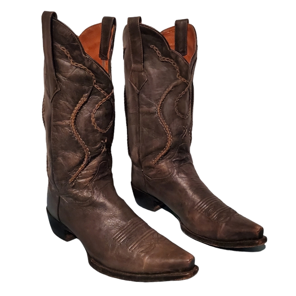 Vintage Dan Post Gray Leather Stitched Cowboy Western Boots Men's Size 9.5D - Picture 2 of 10